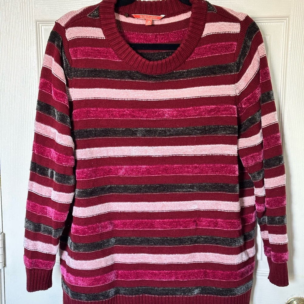 ModCloth Chenille Striped Pink and Red Sweater 1X